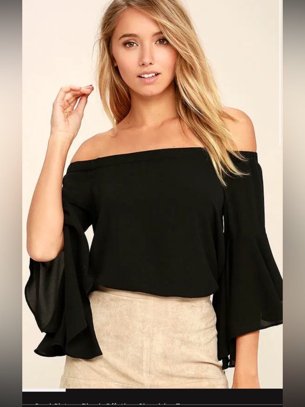 Like New Lulus Soul Sisters Off Shoulder Bell Sleeve Top in Black
